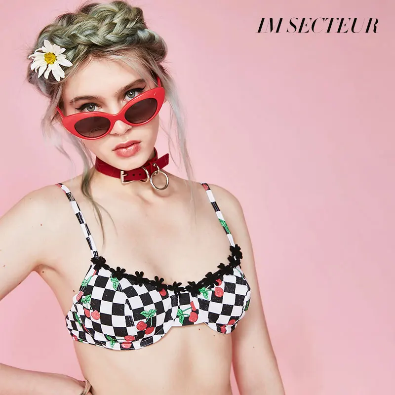 IM SECTEUR Cherry Tart бюстгальтер милый клетчатый Brallete Push Up Белье Сексуальный плед плюс размеры VS секрет кружево декольте нижнее белье