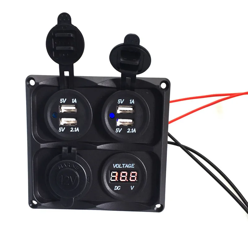 Waterproof 12V 24V Truck Digital Voltmeter Panel With 4 USB Car Chargers Cigarette Lighter Socket RV Yacht Boat Accessories | Автомобили и
