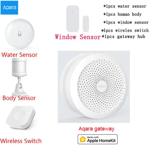 5in1 as picture Xiaomi Aaqara, комплекты для умного дома, датчик двери, окна, человеческого тела, беспроводной переключатель, шлюз, концентратор, датчик влажности воды, для Apple, домашний комплект - Цвет: 5in1 as picture