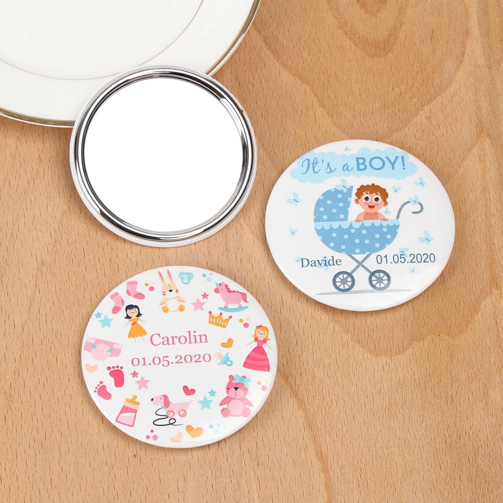 Диаметр 75 мм персонализированные имя Дата индивидуальный логотип макияж зеркало