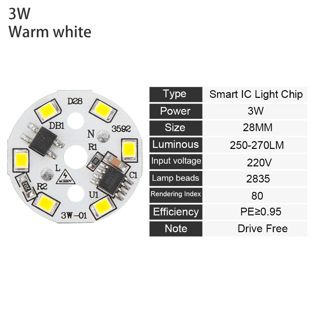 3W warm white Умный IC круглый 3-15 Вт Светодиодный светильник-чип 2835 SMD Смарт IC чипы пластины ac220в теплый белый/белый светодиодный светильник COB лампы светодиодный - Emitting Color: 3W warm white