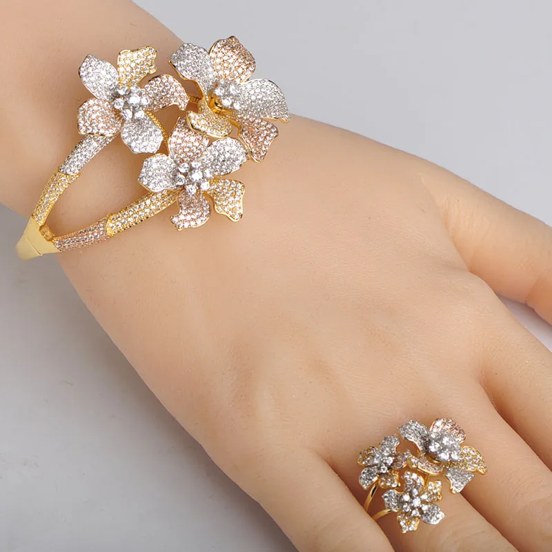 Женский Классический комплект из кольца Blucome набор медных колец с цветком в трех