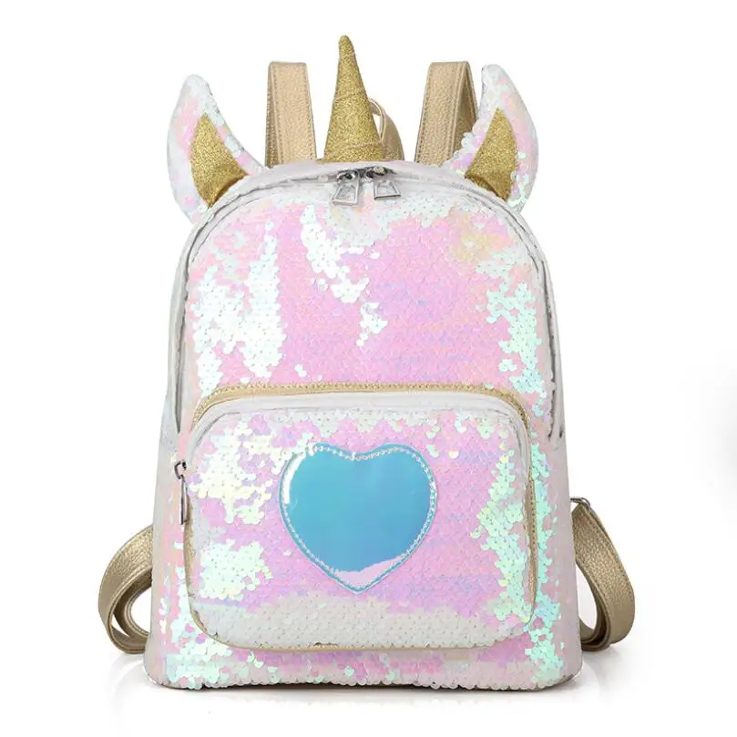 Новый рюкзак с блестками и единорогом для женщин из искусственной кожи Мини