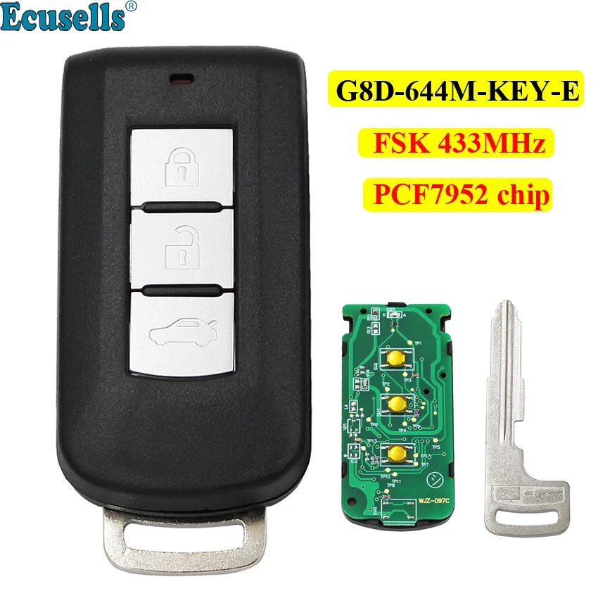 Смарт ключ для автомобиля с дистанционным управлением 3 кнопки FSK 433 МГц чип PCF7952