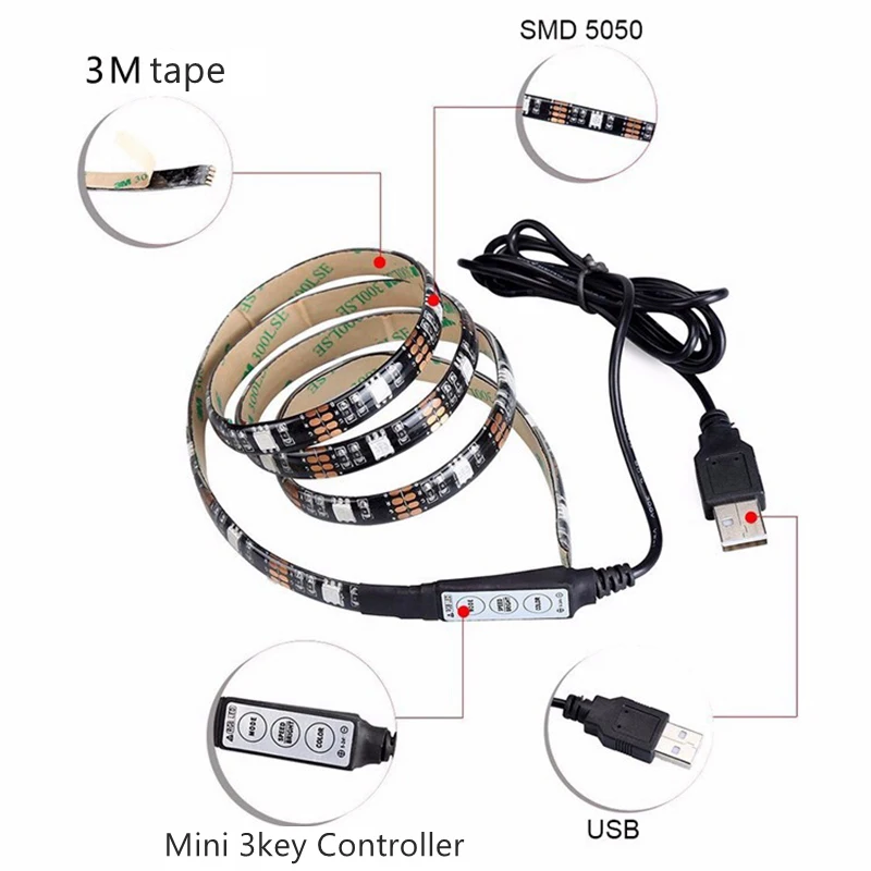 5V 50 см 1 м 2 3 4 5 питаемые через USB порт Светодиодные ленты светильник