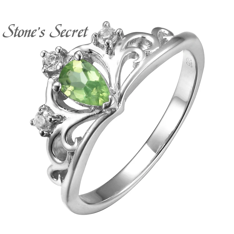 Vintage Crown Ring for Women Peridot Natural Stone 925 Sterling Silver Wedding Birthday Gift Girl Child Jewelry | Украшения и