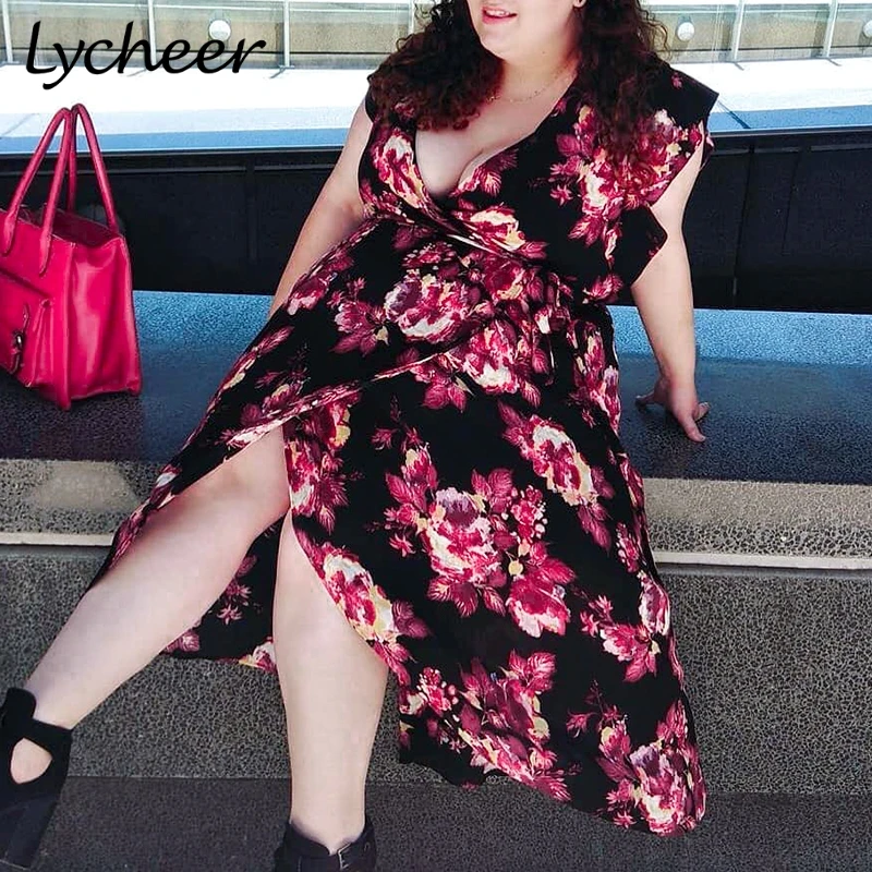 Женское платье с цветочным принтом Lycheer длинное макси оборками и рукавами