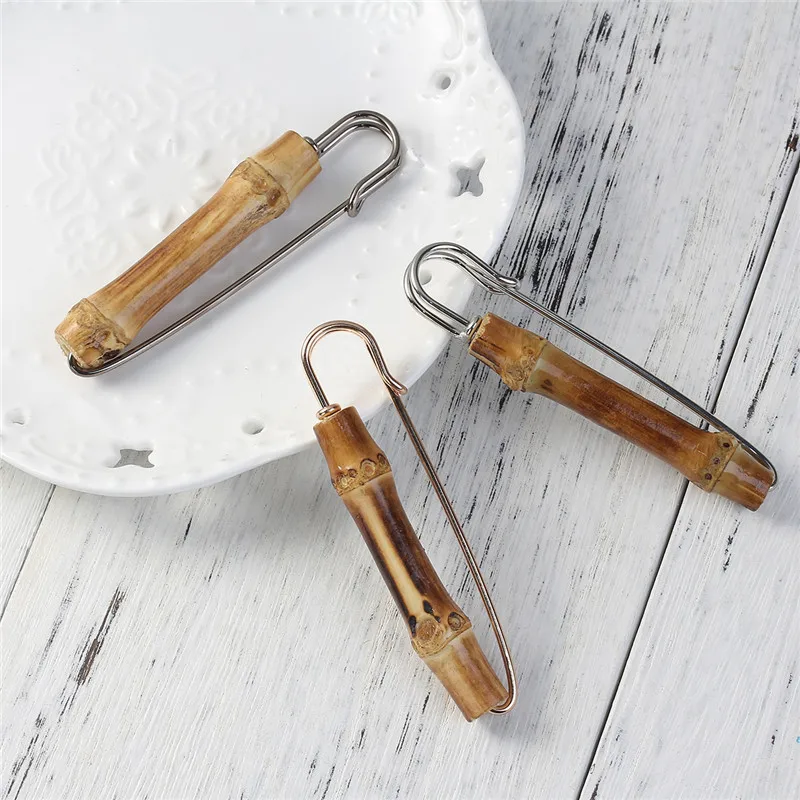DoreenBeads черный цвет с натуральным цветом бамбуковая железная брошь значки для