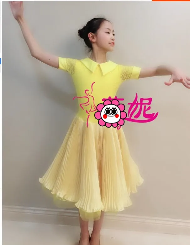 customize girl juvenile modern dance costumes kids ballroom dresses standard dancing clothes yellow J22 | Тематическая одежда и