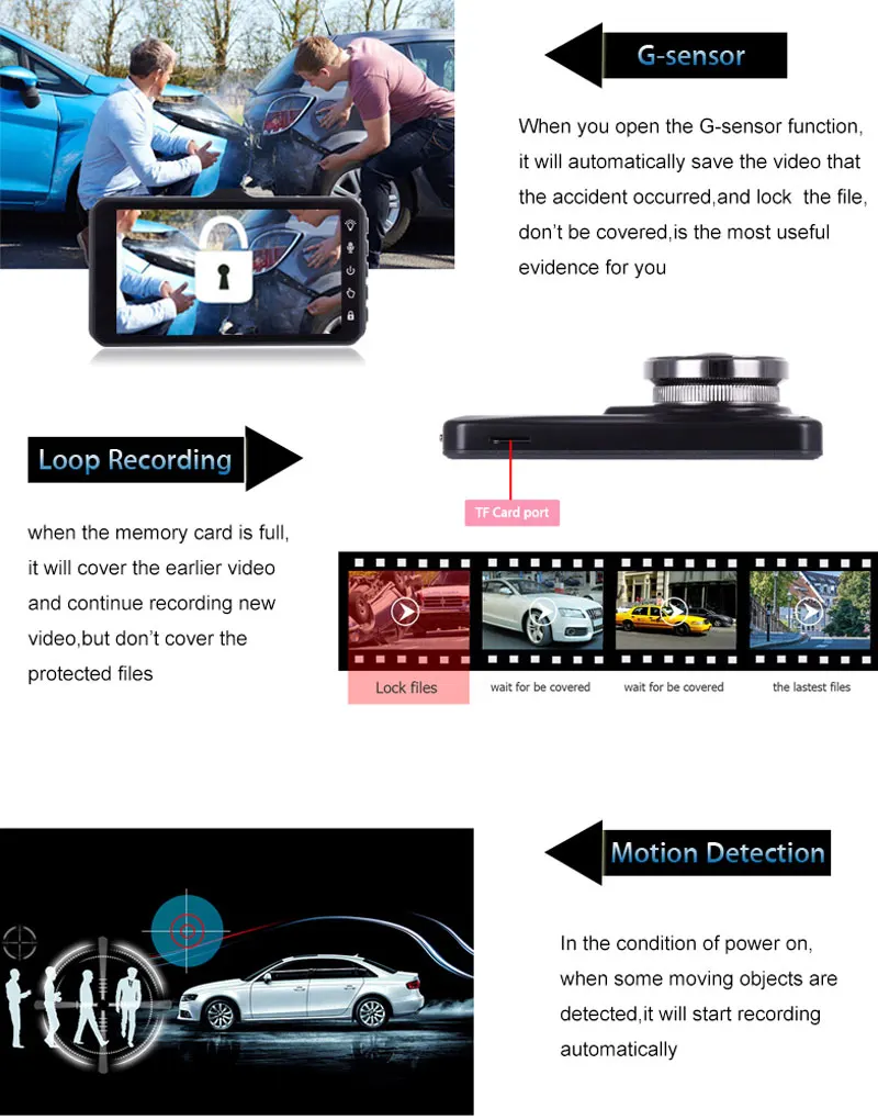 XGODY A6T " DVR Dash камера двойной объектив сенсорный экран ночное видение g-сенсор видео регистратор Dash Cam 1080P Детектор движения Dashcam