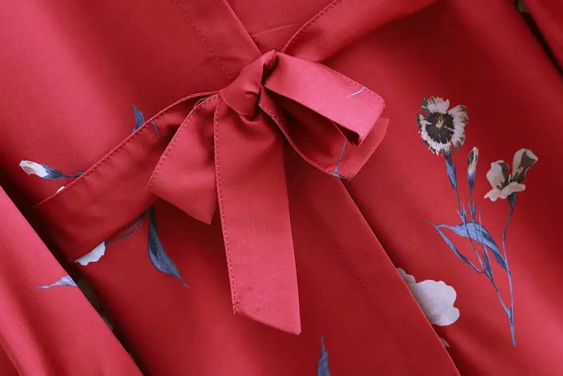 Женское винтажное красное платье рубашка с цветочным принтом комбинезон для новорожденных длинными