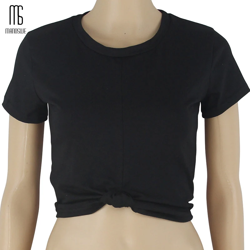 Женский укороченный топ Manoswe белый с бантом повседневный черный коротким рукавом