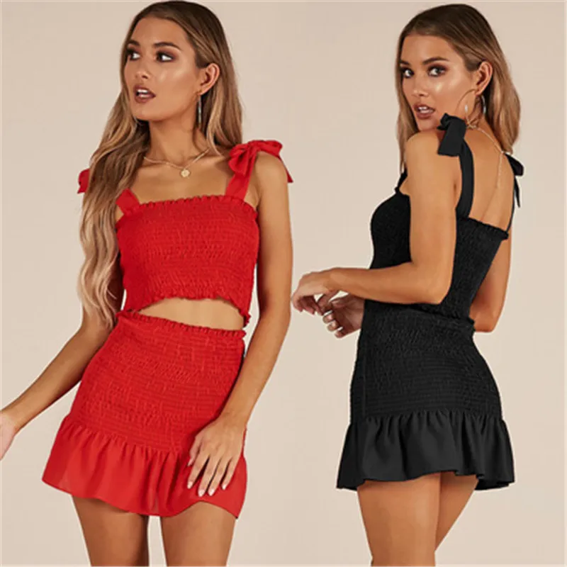 Летний модный женский комплект топ на бретелях жилет с высокой талией без