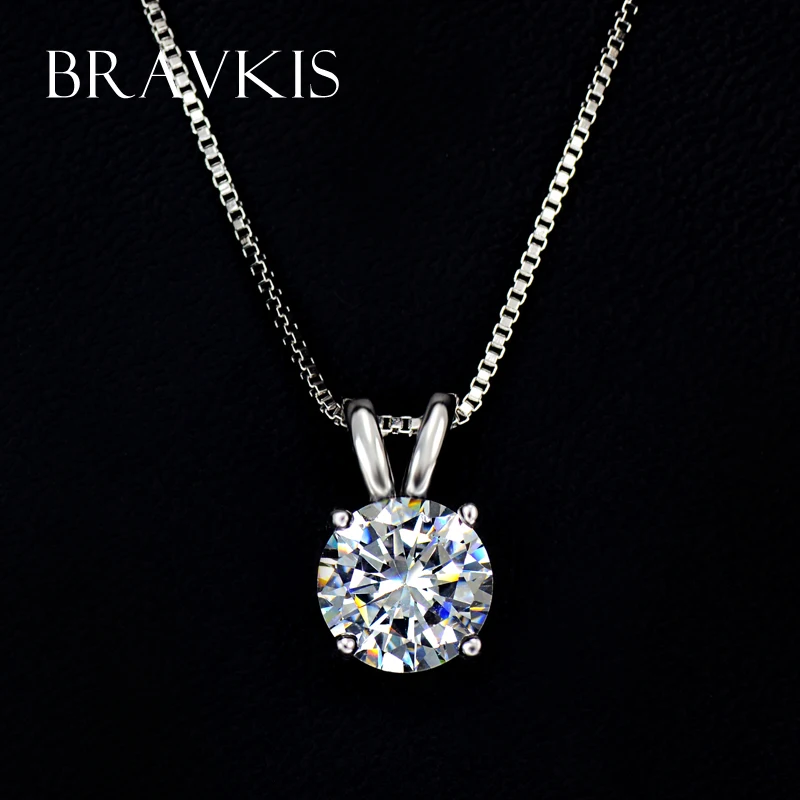 BRAVEKISS Small CZ stone round solitaire pendant necklace for women charms necklaces with box chain mujer bijoux BUN0047 | Украшения и