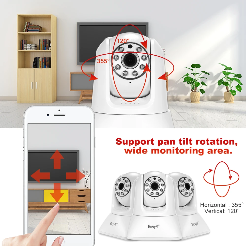EasyN 720P беспроводная wifi Pan Tilt HD IP камера 1.0MP PTZ Двусторонняя аудио ночного видения телефон приложение дистанционное управление Обнаружение движения