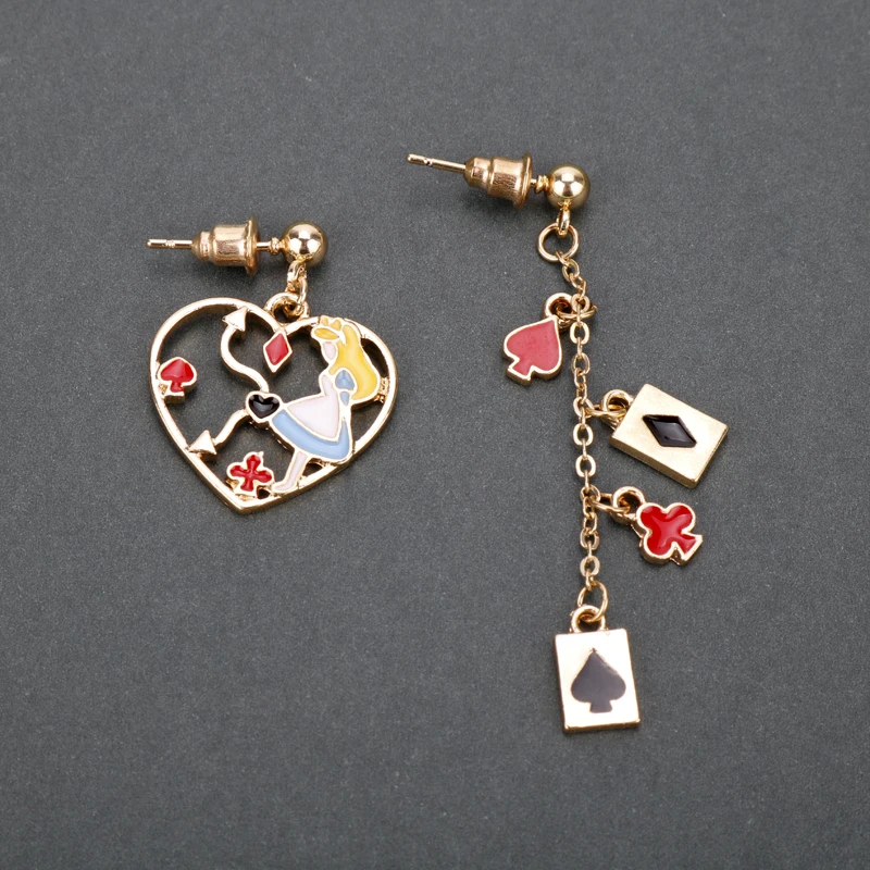 Модные женские серьги с эмалью в виде героев мультфильмов Алиса страны чудес