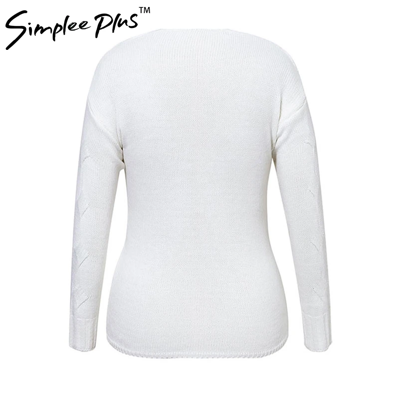 Simplee Plus Sweater Size Women Spring Autumn Pullovers Long Sleeve V Neck Tops Casual For women knitted sweaters | Женская одежда