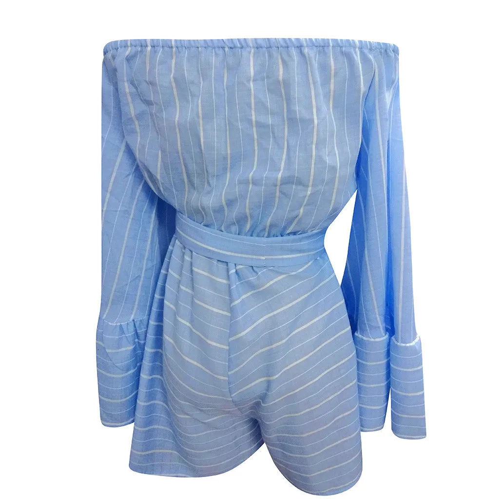 Fashion rompers womens jumpsuit Summer Sexy Stripe Print Casual Long Sleeve Strapless Jumpsuits body mujer salopette femme#XB40 | Женская