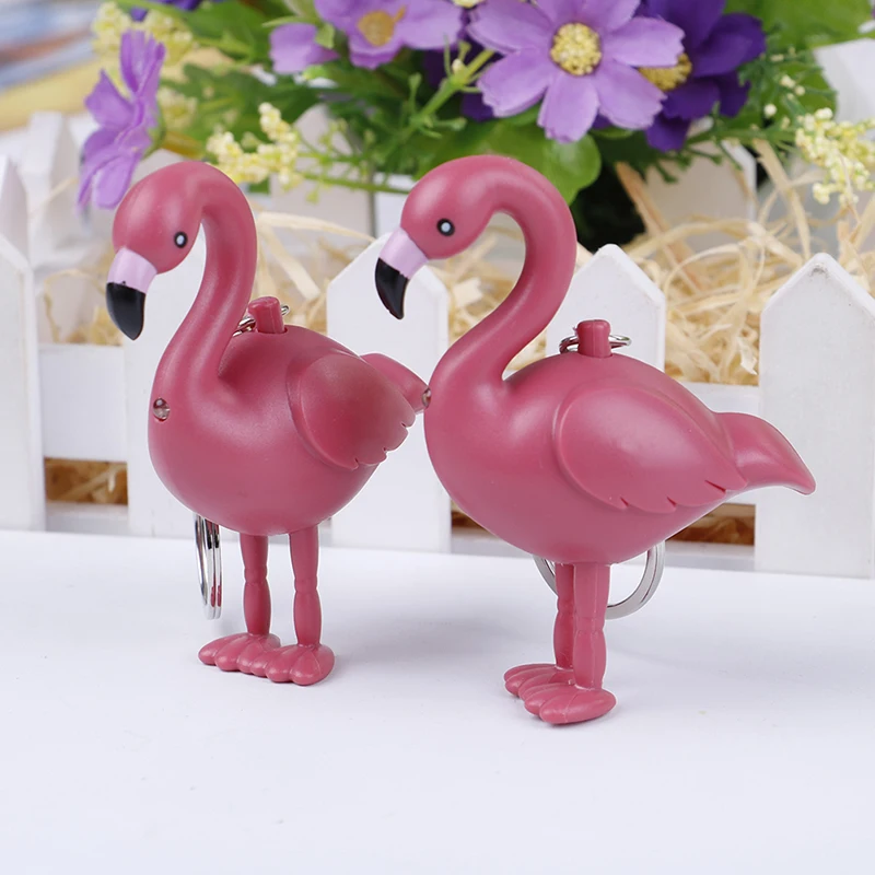 Мультяшный Фламинго светодиодный брелок со звуком фонарик детский подарок