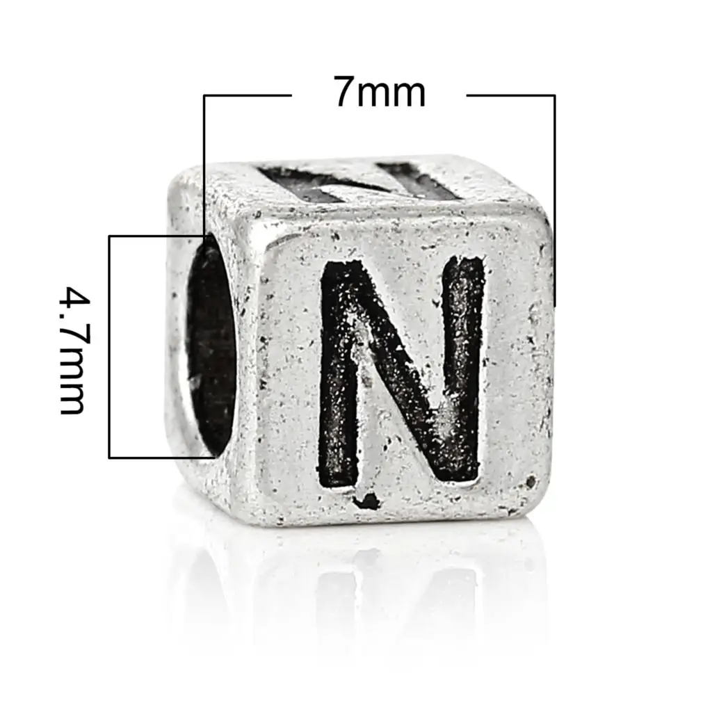 DoreenBeads 20 шт. античный серебряный Алфавит/буква &quotN&quot очаровательные бусины