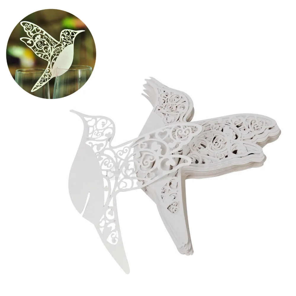 200pcs DIY Place Card Flying Birds Cups Glass Wine Wedding Name Cards Laser Cut Pearlscent Paper Birthday Party Decoration | Дом и сад