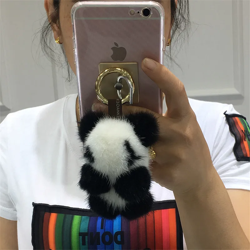 Натуральная 8 см мини модная мягкая кожа мех норки брелок панда кольцо Подарочная