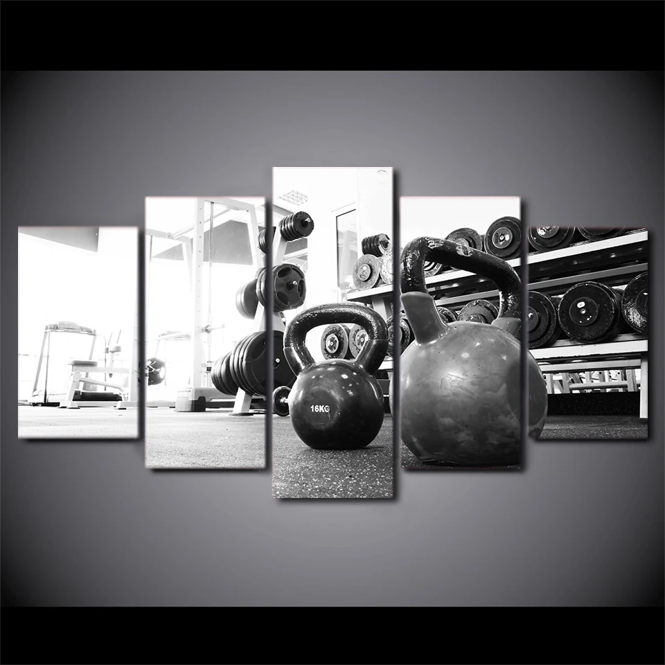 

5 piece canvas art russian dumbbell poster gym equipment HD printed home decor wall art canvas painting Free Shipping