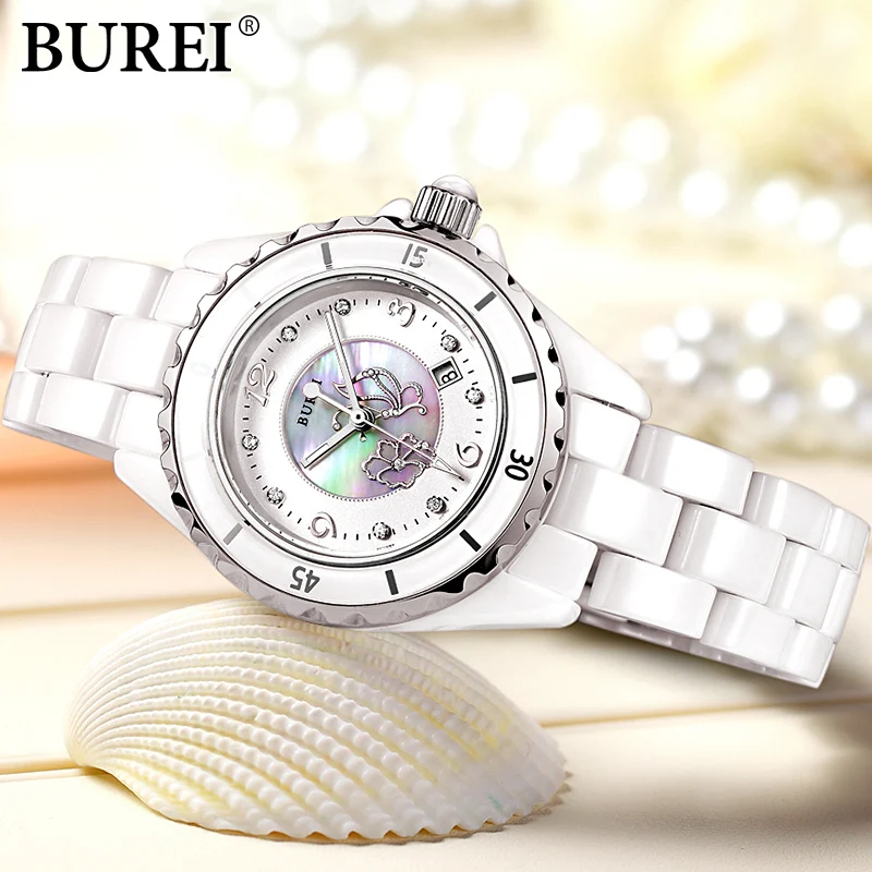 Женские часы BUREI Топ бренд Повседневная мода женские керамические бриллианты