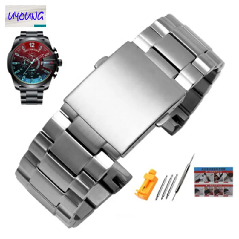 Silver Подходит для дизельных часов DZ4318 стиль стальной ремешок DZ4323 4283 4309 нержавеющая сталь Ремешок 26 мм мужской браслет - Цвет ремешка: Silver