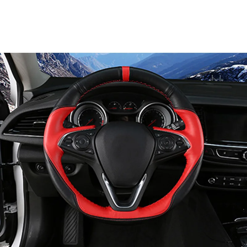 black red Lsrtw2017 коровья кожа рулевого колеса автомобиля крышки планки для Buick Regal Opel Insignia - Название цвета: black red