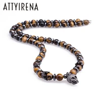 natural tigereye stone skull necklacespendants for mens beaded hematite necklace men necklace punk hip hop personality jewelry