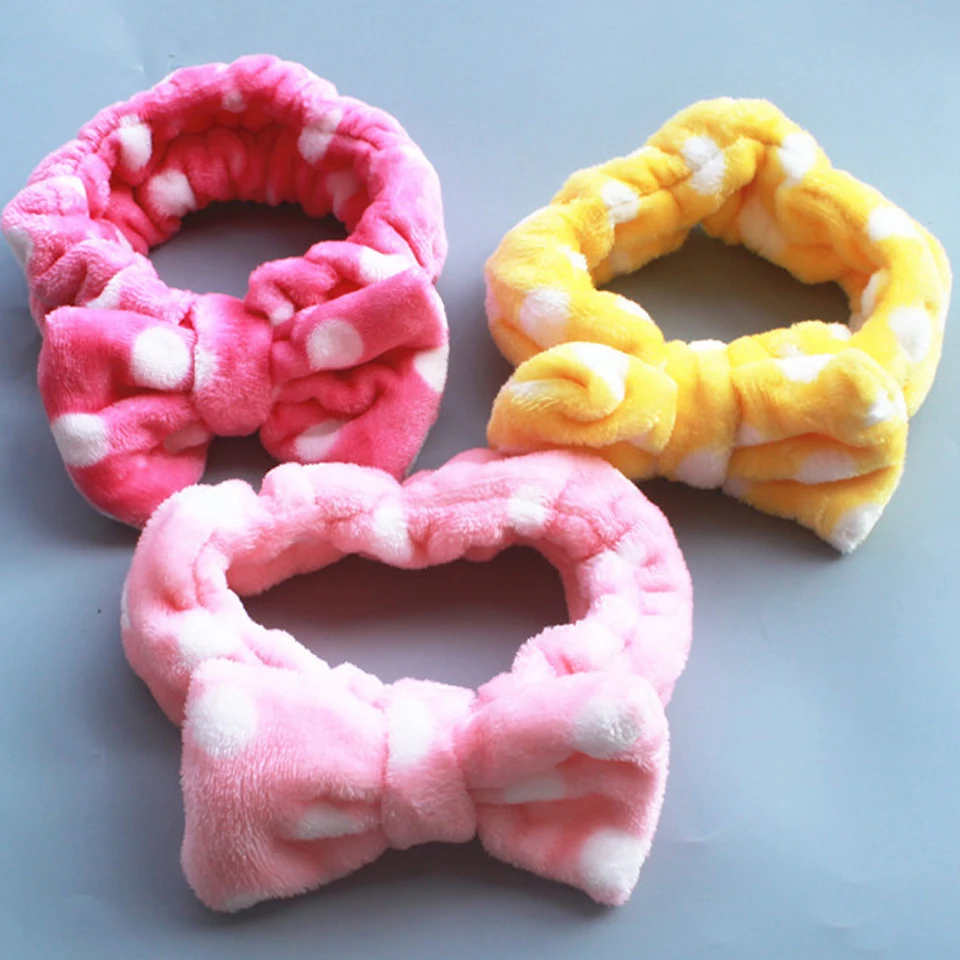 Women Fashion Lovely Soft Carol Fleece Bowknot Bow Makeup Cosmetic Shower Elastic Hair Band Hairlace Headband HB015 | Детская одежда и