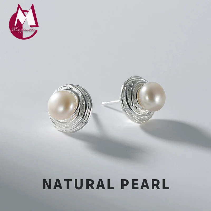 Женские серьги гвоздики из серебра 100% пробы с натуральным пресноводным