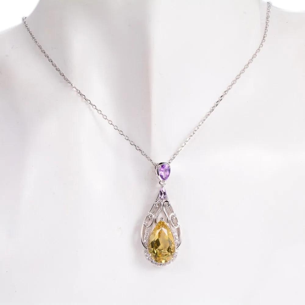 Hutang 6.53ct натуральный лимонный кварц и Аметист Твердые стерлингового серебра 925
