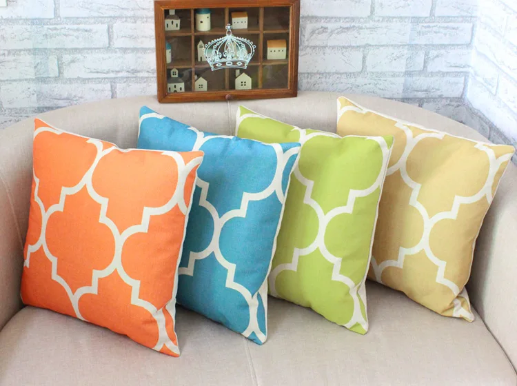 Vintage Linen Pillow Cushion Cover Throw decorative cushion covers 45cm*45cm Quatriefoil Yellow Blue Green Orange Case | Дом и сад