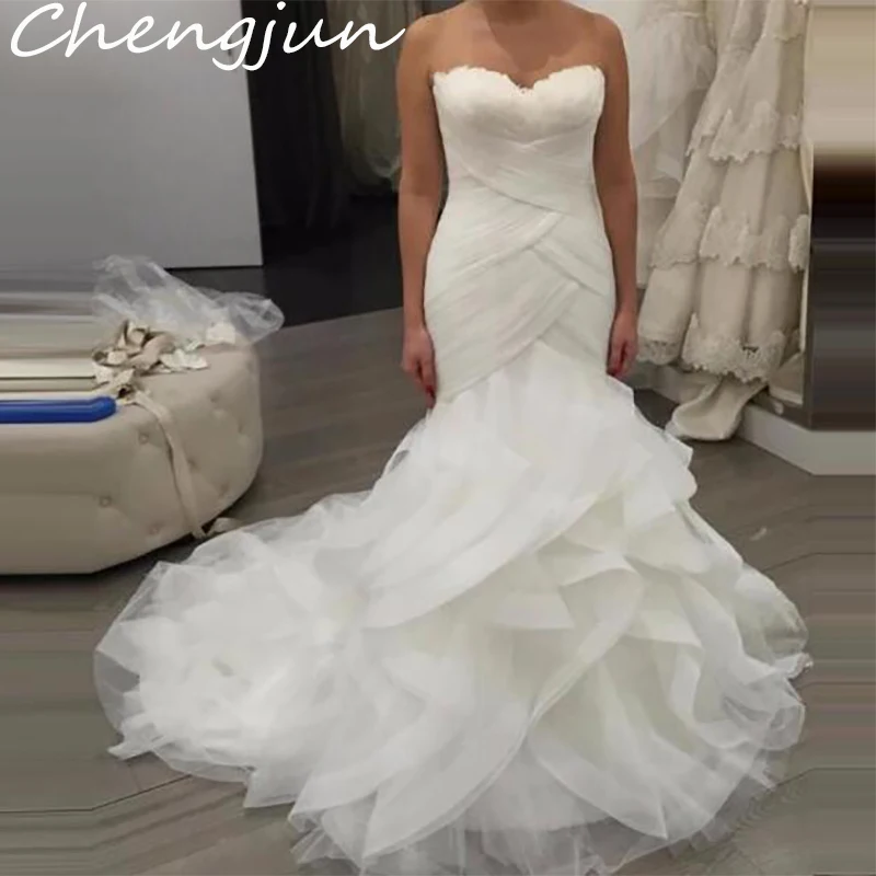 Chengjun сексуальное свадебное платье с заниженной талией сердечком и оборками 2019 |