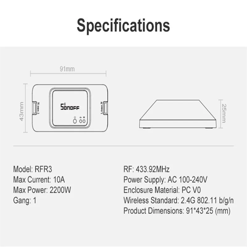 Смарт переключатель SONOFF 433 RF R3 с поддержкой Wi Fi и управлением через приложение