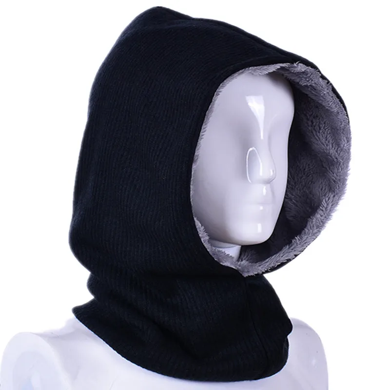 black Зимние женские и мужские вязаные шапки бини шарф для мальчиков Skullies Beanies Зимние плюшевые шапки для мужчин и женщин шапки Gorras Bonnet маски шапки - Color: black