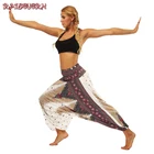 Женские шаровары с цветочным принтом, в стиле бохо, с эластичной талией, винтажные, размера плюс