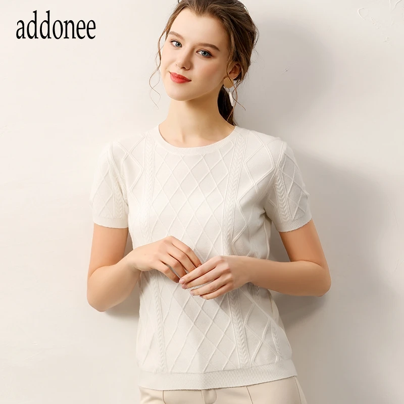 Женский короткий свитер однотонный тонкий из кашемира с круглым вырезом большие