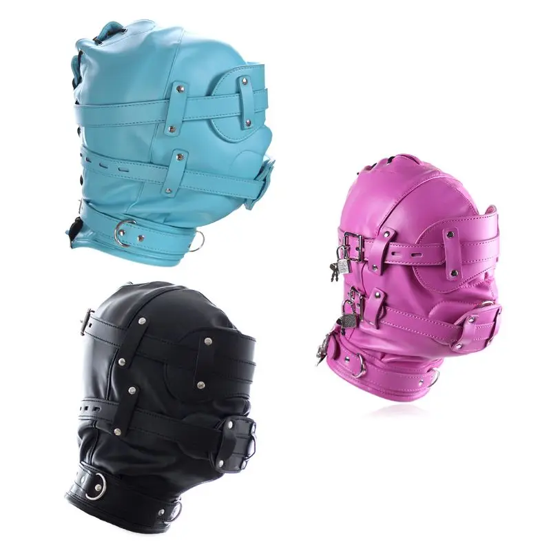 Фетиш маска головной капюшон с закрывающимся повязкой и фаллоимитатором член