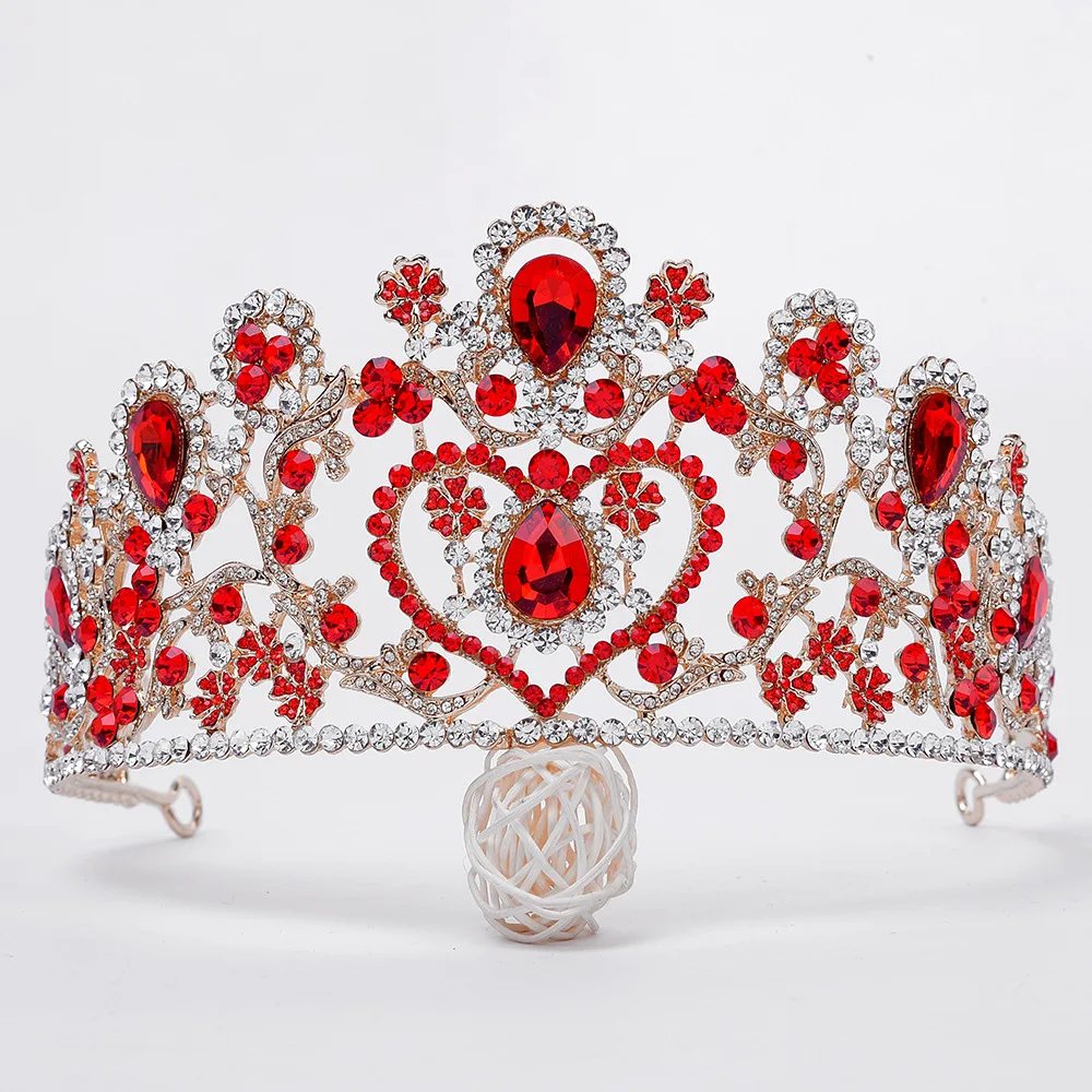 

Fashion Bridal Big Crown Red/Blue/White Crystal Bride Wedding Crowns Tiaras Baroque Princess Hair Accessories Women Headpieces