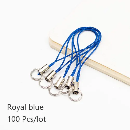 Royal blue 100 шт цветной полиэфирный шнур с двойным кольцом ювелирный шнур для мобильного телефона с подвеской ручной работы - Цвет: Royal blue