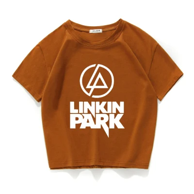 Модная Высококачественная женская футболка Linkin Park, повседневная короткая футболка из хлопка для девушек, женский свободный короткий топ, летние женские топы, футболка - Цвет: W05 coffee