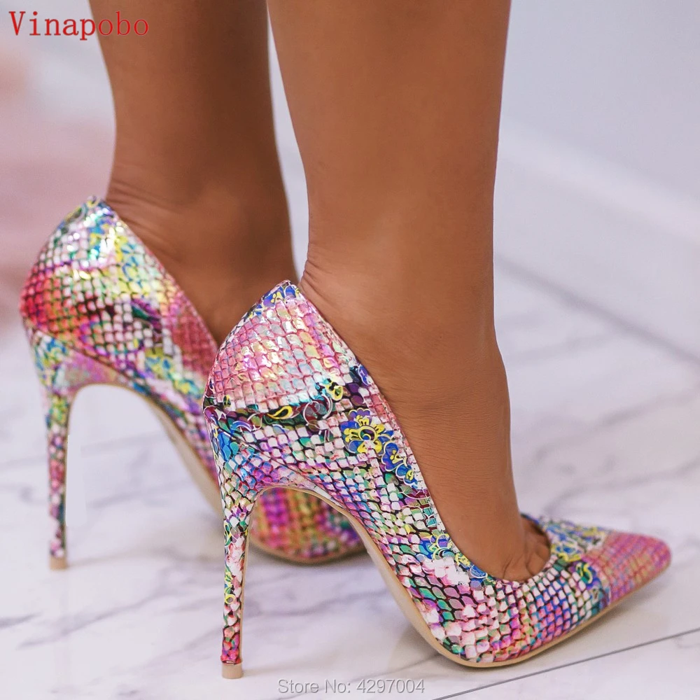 

Woman Snake pattern Printed Pumps Sexy 12CM High Heels Dress Shoes Pointed Ladies Party Wedding Shoes Women Pumps Stilettos Heel