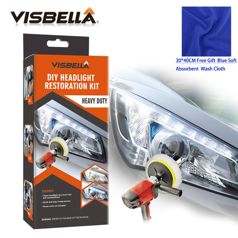 VISBELLA Набор для ремонта фар DIY налобный фонарь для ухода за автомобилем комплект для ремонта головных фар объектив чистая полировка машинной машиной с тканью