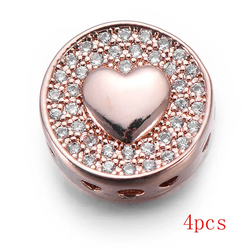 rose gold Pipitree 4 шт Подвески в форме сердца 12 мм прозрачный CZ Циркон Круглые бусины для изготовления браслетов ювелирные изделия золотого цвета бусины-спейсеры для самостоятельного изготовления - Цвет: rose gold