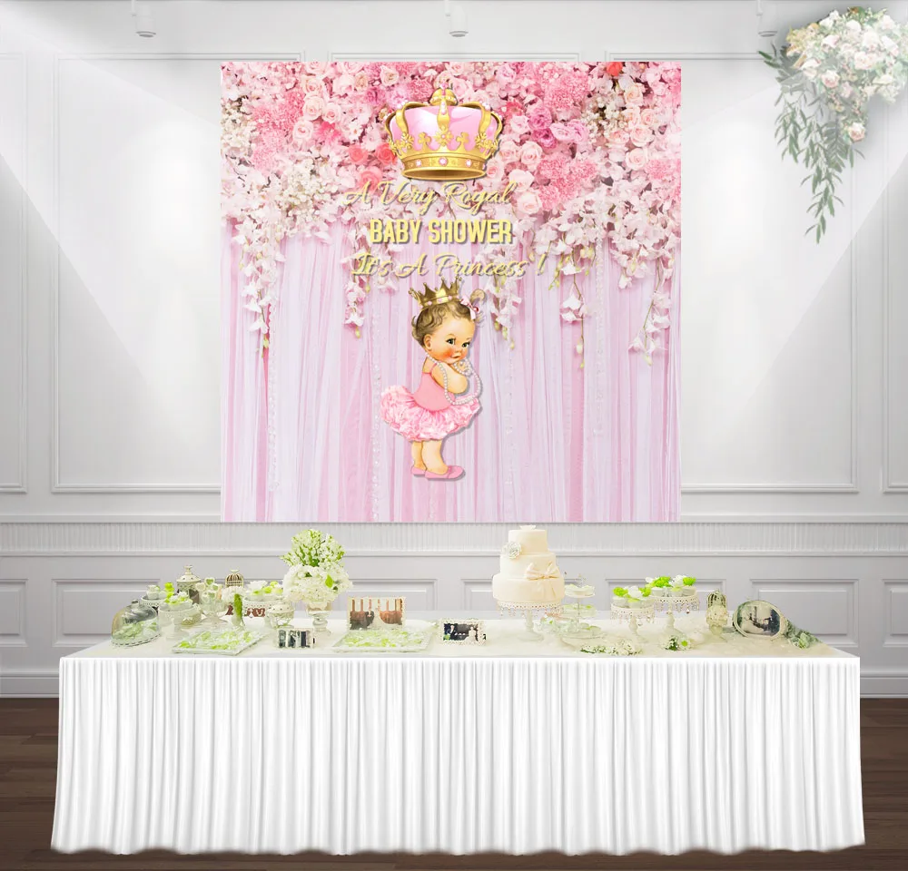 HUAYI королевский ребенок душ фоны Цветочная Розовая Принцесса Девочка babyshower Золотая Корона Занавес фото фон Фотофон sm-046