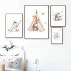 Слон кролик медведь настенная живопись холст скандинавские постеры и принты Мультфильм Настенные рисунки с животными детская комната Домашний декор