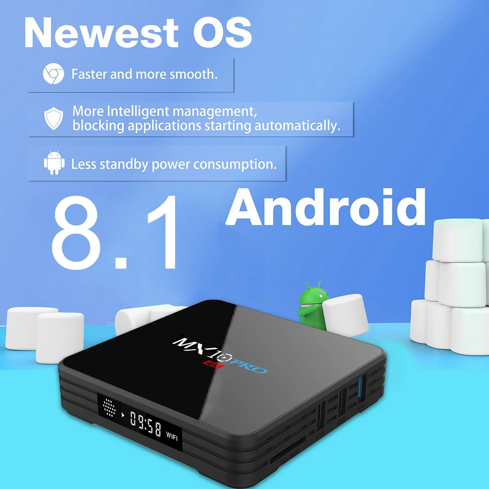 ТВ приставка MX10 PRO 4 ГБ/32 ГБ Android 8 1 RK3328 4K USB3.0 Bluetooth DLNA Miracast Airplay WiFi HD медиаплеер